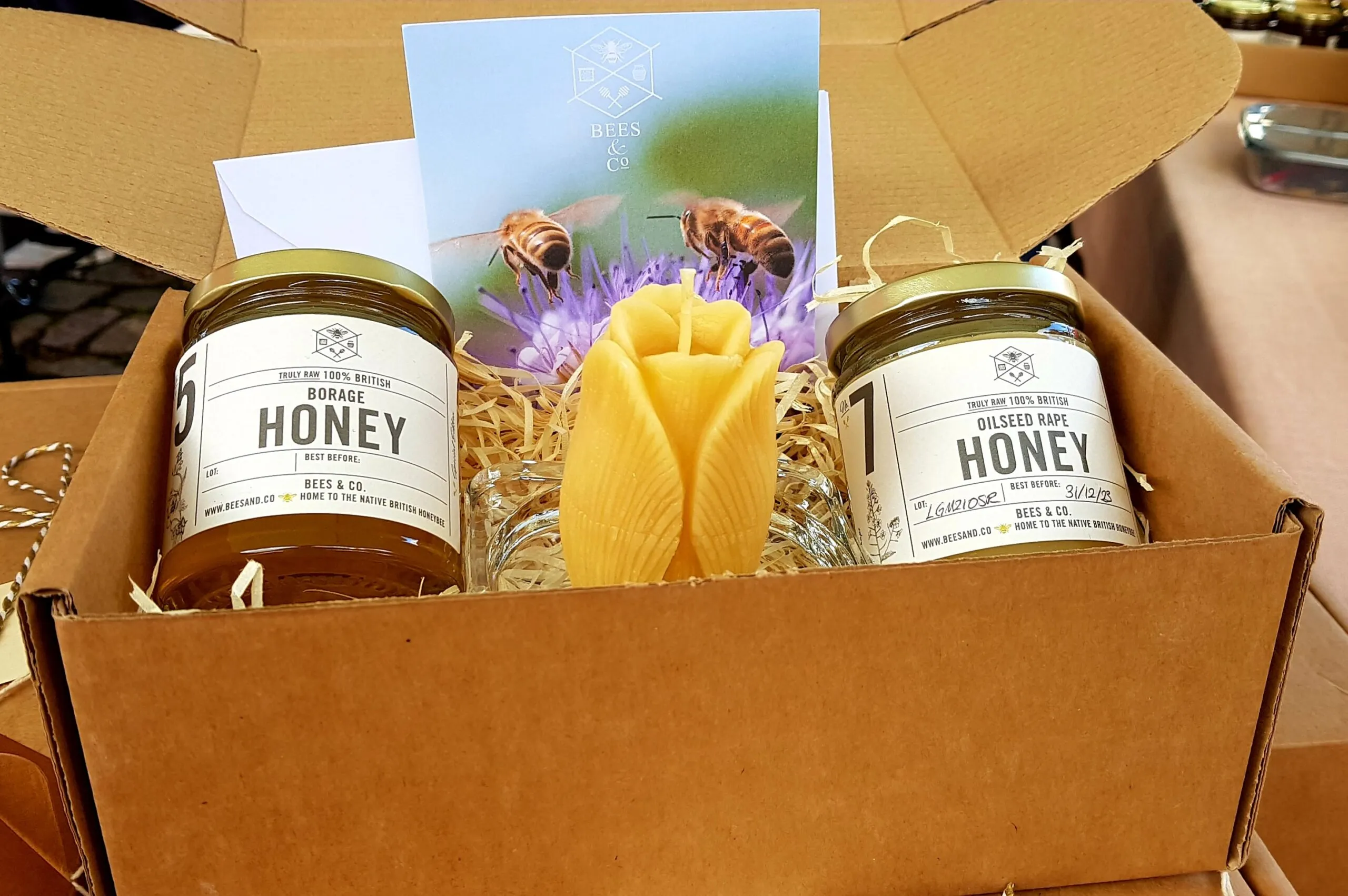 Honey and beeswax candle gift box