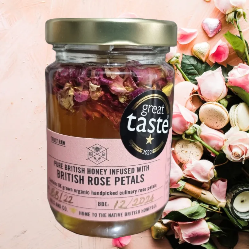 Great Taste Award Winning - British Rose Petals infused in Pure British Honey (114g)