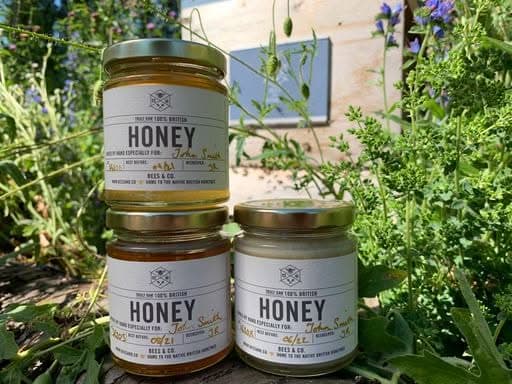 Personalised Honey Jar and hand crafted Olive Wood Honey Drizzler